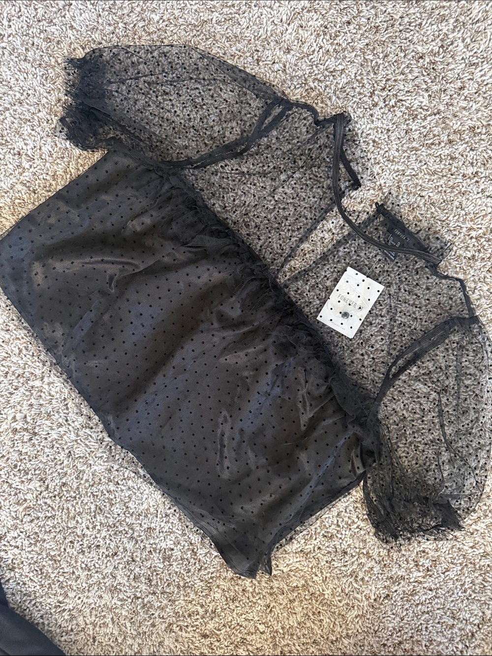 Forever 21 Black Sheer Polka Dot Ruffle Blouse